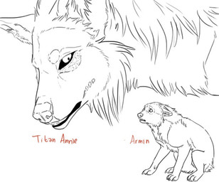 ambiguous_gender duo feral feralized fluffy macro realistic_feral red_text scared simple_background text white_background ouivon attack_on_titan annie_leonhart armin_arlert canid canine canis mammal titan_(attack_on_titan) wolf 2014 black_and_white english_text monochrome sketch