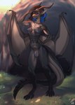 anthro areola balls breasts genitals gynomorph horn intersex membrane_(anatomy) membranous_wings nipples penis smile solo tail wings necroizu european_mythology mythology dragon mythological_creature mythological_scalie scalie western_dragon hi_res