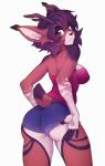 anthro antlers breasts butt clothed clothing female horn looking_back nipple_outline smile solo standing teasing suelix bailey_(snowweaver) felid feline hybrid lynx mammal digital_media_(artwork) hi_res