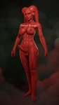 balls blue_eyes breasts erection foreskin genitals gynomorph intersex lekku_(anatomy) nipple_piercing nipples nude penis piercing red_body solo apulaz star_wars tralla_vuko alien humanoid twi'lek 9:16 absurd_res hi_res