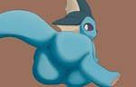 ambiguous_gender big_butt blue_body brown_background butt butt_focus digital_media_(artwork) eeveelution feral generation_1_pokemon hi_res huge_butt looking_at_viewer looking_back looking_back_at_viewer mammal nintendo pawpads pink_pawpads pokemon pokemon_(species) shaded simple_background smile solo swoomy tail thick_thighs vaporeon wide_hips