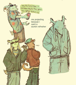 anthro beverage bottomwear clothing controller denim denim_bottomwear denim_clothing duo eyewear fur game_controller hat headgear headwear hoodie horn jacket jeans male orange_body orange_fur pants pattern_clothing pattern_shirt pattern_topwear shirt striped_clothing striped_shirt striped_topwear stripes sunglasses tail text topwear tropical_shirt white_body white_fur wristband featherspiral undertale undertale_(series) asriel_dreemurr burgerpants boss_monster_(undertale) bovid caprine domestic_cat felid feline felis goat mammal english_text hi_res