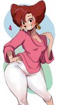 anthro black_nose blush bottomwear breasts brown_hair clothed clothing ear_piercing ear_ring eyebrows eyelashes female fully_clothed hair hand_on_hip heart_symbol looking_at_viewer mature_female medium_breasts pants piercing pink_clothing pink_sweater pink_topwear ring_piercing short_hair smile solo standing sweater topwear white_bottomwear white_clothing white_pants wide_hips lightsource disney goof_troop peg_pete canid canine canis domestic_dog mammal 2025 absurd_res hi_res