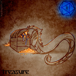 ambiguous_gender blue_dice chest_(container) coin d20 dice duo feral fur gem gold_(metal) gold_coin holidays long_tail markings orange_teeth pile_of_coins pile_of_gold scales slime slumped striped_body striped_fur striped_markings stripes tail teeth trapped treasure treasure_chest wysdrem halloween mammal mimic mimic_chest unknown_species 1:1 hi_res