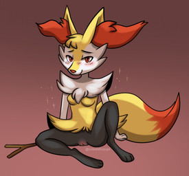 anthro arm_tuft black_body black_fur blush breasts butt chest_tuft dipstick_tail facial_tuft featureless_breasts female fur genitals gradient_background head_tuft inner_ear_fluff looking_at_viewer markings medium_breasts nude nude_anthro nude_female orange_body orange_eyes orange_fur orange_inner_ear_fluff pink_background pokemorph shoulder_tuft simple_background sitting sitting_on_ground smile smiling_at_viewer solo sparkles spread_legs spreading stick tail tail_markings text tuft vulva white_body white_fur yellow_body yellow_fur rainypaws nintendo pokemon braixen generation_6_pokemon pokemon_(species) artist_name