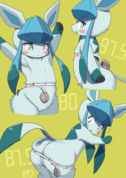 anthro big_butt blue_body blue_eyes blue_fur blush bodily_fluids butt embarrassed female fluffy flying_sweatdrops fur genitals kemono pawpads paws solo sweat sweatdrop tape_measure thick_thighs vulva wide_hips koorinezumi nintendo pokemon canid eeveelution generation_4_pokemon glaceon mammal pokemon_(species) 2025 digital_media_(artwork) hi_res