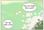 border dialogue feral field flock group plant speech_bubble text tree walking white_border aman_(weibo) bovid caprine mammal sheep colored comic english_text