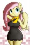 anthro anthrofied blue_eyes breasts clothing cutie_mark dress electronics feathered_wings feathers female fur hair long_hair microphone pink_hair scarf simple_background solo wide_hips wings yellow_body yellow_feathers yellow_fur tg-0 friendship_is_magic hasbro my_little_pony mythology fluttershy_(mlp) equid equine mammal mythological_creature mythological_equine pegasus 2012 hi_res