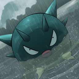 ambiguous_feral ambiguous_gender angry black_eyes dutch_angle feral front_view lips looking_at_viewer mouth_closed multicolored_body outside partially_submerged pink_lips raining solo spikes swimming tan_body teal_body two_tone_body water spicyichizo nintendo pokemon fish generation_2_pokemon marine pokemon_(species) qwilfish 2025 absurd_res hi_res shaded