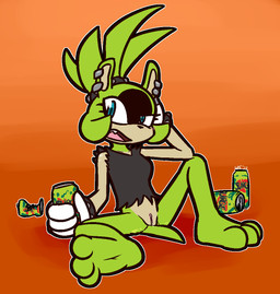 3_toes 4_fingers anthro beverage black_body black_clothing black_fur black_shirt black_tank_top black_topwear blue_eyes blue_pupils bottomless clitoris clothed clothing cute_fangs energy_drink eyebrows fangs feet female fingers fur genitals gloves green_body green_fur green_hair hair handwear looking_at_viewer open_mouth pink_vulva pupils raised_eyebrow shirt sitting solo spread_legs spreading tan_body tan_fur tan_inner_ear tank_top teeth toes topwear vulva white_clothing white_gloves white_handwear ultilix idw_publishing sega sonic_the_hedgehog_(comics) sonic_the_hedgehog_(idw) sonic_the_hedgehog_(series) surge_(drink) surge_the_tenrec afrosoricid mammal tenrec 2025