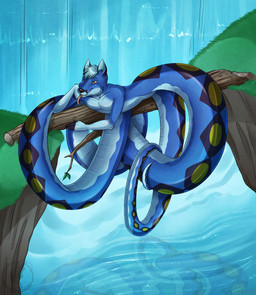 apode cliff coiling grass legless log male outside plant river serpentine smile solo split_form water waterfall wood ladyvenommyotismon canid canine draconcopode hybrid lamia mammal reptile scalie snake hi_res