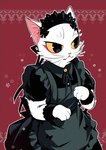 anthro clothed clothing crossdressing fur maid_uniform paws simple_background solo uniform white_body white_fur yellow_sclera lao_xian white_cat_legend li_bing_(white_cat_legend) domestic_cat felid feline felis mammal 2020 absurd_res hi_res