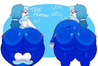 ambiguous_gender anthro big_butt blue_body blue_eyes blue_hair bottom_heavy butt duo feral hair huge_butt looking_back open_mouth presenting pupils rumpy_apode simple_background smile split_form tail teeth text thick_thighs white_body white_pupils wide_hips darasuke nsfwfuan nintendo pokemon generation_7_pokemon mammal marine merfolk pinniped pokemon_(species) primarina seal 2025 absurd_res colored digital_drawing_(artwork) digital_media_(artwork) english_text hi_res shaded