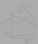 anthro big_butt bottomwear butt clothed clothing dot_eyes fat_arms fat_legs huge_butt long_ears looking_back male obese obese_anthro obese_male overweight overweight_anthro overweight_male pants pattern_bottomwear pattern_clothing pattern_pants plaid plaid_bottomwear plaid_clothing plaid_pants rear_view side_belly side_moob solo standing calebcorduroy desmond_(calebcorduroy) lagomorph leporid mammal rabbit 2024 absurd_res greyscale hi_res monochrome