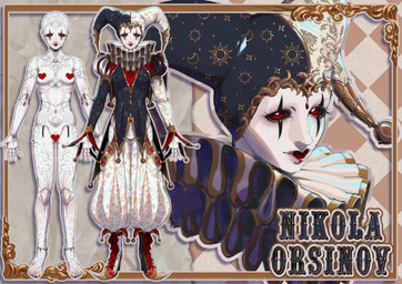 bald ball-jointed_doll black_sclera boots breasts clothed clothing clown clown_makeup doll doll_joints feet female fool's_hat footwear hat headgear headwear high_heeled_boots high_heels jester juliet_sleeves lips lipstick makeup markings not_furry pantaloons puffy_sleeves red_eyes shoes solo topwear white_body blackberreh the_magnus_archives nikola_orsinov animate_inanimate entity_(tma) humanoid living_doll mammal stranger_(tma) absurd_res censored digital_media_(artwork) hi_res model_sheet