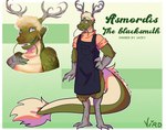 anthro antlers blonde_hair blue_eyes clothing feet fur green_body green_fur hair horn male scar solo tail tail_fluff talons toes whiskers yellow_body yellow_fur vird asian_mythology east_asian_mythology mythology forgemaster_asmordis dragon eastern_dragon mythological_creature mythological_scalie scalie hi_res