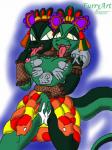 2_heads aztec bottomwear clothed clothing fantasy female green_eyes multi_head panties skirt solo underwear upskirt por_furryart coatlicue monster reptile scalie snake 3:4 hi_res