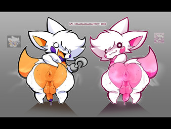 anthro anus balls bent_over big_butt black_bars blush bodily_fluids bow_tie brown_body brown_fur brown_tail butt butt_markings duo exclamation_point fangs freckled_butt freckles fur genital_fluids genitals grey_background hair hand_on_butt hand_on_own_butt heart_(marking) heart_symbol hook hook_hand looking_at_viewer looking_back machine male markings multicolored_body multicolored_fur musk nude_anthro nude_male omg penis pink_body pink_bow_tie pink_fur pink_tail precum presenting presenting_anus presenting_balls presenting_hindquarters purple_bow_tie rear_view sharp_teeth shortstack shortstack_male simple_background smile sweat tail teeth text thick_thighs tongue two_tone_body two_tone_fur two_tone_tail white_body white_ears white_eyes white_fur white_hair white_tail y_anus inspectormcpig five_nights_at_freddy's five_nights_at_freddy's_world five_nights_at_frickbear's five_nights_at_frickbear's_(series) five_nights_at_frickbear's_3 scottgames sister_location funtime_foxy_(fnaf) lolbit_(fnaf) lolbit_(frickbear's) animatronic canid canine fox mammal robot robot_anthro 2026 digital_drawing_(artwork) digital_media_(artwork) hi_res letterbox