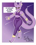4:5 anthro beerus black_nails bottomwear bracelet clothing colored_nails comet crop_top detailed_background dialogue domestic_cat dragon_ball dragon_ball_super ear_piercing egyptian_mythology english_text felid feline felis femboy flat_chested floating fur hi_res jewelry leggings legwear long_tail looking_at_viewer male mammal middle_eastern_mythology mythology nails outline pants piercing pose purple_body purple_fur shirt sillyniko solo spacecraft tail text thick_thighs topwear vehicle white_outline wide_hips yoga_pants