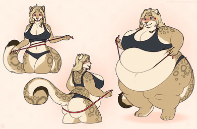 anthro back_fat belly big_belly big_breasts blonde_hair blue_eyes blush bra breasts butt clothing fat_arms fat_legs female hair measuring measuring_belly measuring_butt navel obese obese_anthro obese_female overweight overweight_anthro overweight_female panties simple_background smile solo standing underwear weight_gain aucherr cerine_aurivel felid leopard mammal pantherine 2026 hi_res