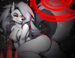 anthro areola big_breasts black_areola black_nipples black_nose blep breasts butt canid canid_demon canine cheek_tuft demon facial_tuft female fluffy fluffy_tail fur genitals grey_body grey_fur grey_hair hair hellhound helluva_boss hi_res innie_pussy loona_(helluva_boss) mammal mythological_canine mythological_creature mythology nipples notched_ear nude pink_tongue pussy red_sclera smile solo tail tongue tongue_out tuft villmix white_body white_eyes white_fur