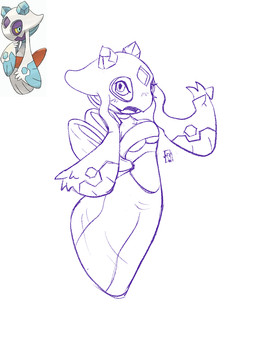 blush bone bow_ribbon breasts cleavage clothed clothing dress female gesture hand_gesture horn ice_body looking_at_viewer prehensile_ears simple_background skull skull_head under_boob v_sign inkdoll nintendo pokemon froslass generation_4_pokemon humanoid pokemon_(species) sketch