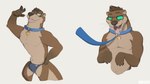 5_fingers anthro biped blep blue_clothing blue_collar blue_underwear bodily_fluids brown_body brown_fur brown_hair bulge claws clothing collar detailed_bulge drooling eyebrows eyewear finger_claws fingers fur glasses glowing glowing_eyes hair leash leashed_collar male male_anthro multiple_poses open_mouth paws pose saliva seashell_necklace simple_background solo tail teal_eyes teeth tongue tongue_out underwear white_background mosin richie_rudders mammal mustelid otter 16:9 widescreen