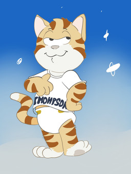 anthro clean_diaper clothed clothing diaper male simple_background smile solo tail wearing_diaper bobbkitty thomson_(thomson_local) domestic_cat felid feline felis mammal 3:4 digital_media_(artwork) hi_res