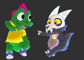 anthro balls bone bottomless clothed clothing collar dancing duo foreskin genitals male penis skull young young_anthro young_male tribaldragon disney the_owl_house donnie_the_dino king_clawthorne dinosaur prehistoric_species reptile scalie titan_(the_owl_house) hi_res