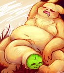 ambiguous_gender anthro belly big_penis blush body_hair chest_hair chest_tuft cock_vore digital_media_(artwork) duo eyes_closed flaccid fluffy foreskin fur genitals gourmand_(rain_world) grass green_body green_fur hair hi_res huge_penis hyper hyper_genitalia hyper_penis lying male male/ambiguous mammal n33th1me nipples nude obese obese_anthro on_back open_mouth outside overweight overweight_anthro overweight_male penile penis plant rain_world saint_(rain_world) simple_background sky sleeping sleeping_bag sleeping_nude sleeping_together slugcat smile tan_body tan_fur tree tuft videocult vore willing_prey