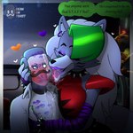 b.o.t big_breasts bodily_fluids breasts collar eyeshadow female fur green_hair grey_body grey_fur grey_hair hair lipstick machine makeup male male/female purple_earrings purple_eyeshadow purple_lipstick red_shoulder_pads spiked_collar spikes yellow_eyes beanontoast five_nights_at_freddy's five_nights_at_freddy's:_security_breach scottgames steel_wool_studios roxanne_wolf canid canine canis humanoid mammal robot robot_humanoid wolf 1:1 hi_res watermark