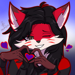 anthro black_hair black_nose brown_body brown_fur clothing female fur hair heart_symbol hoodie looking_at_viewer markings red_body red_clothing red_fur red_hoodie red_topwear simple_background simple_coloring smile smiling_at_viewer solo supporting topwear white_body white_fur shuiroraijin canid canine fox mammal red_fox true_fox 1:1 shaded simple_shading