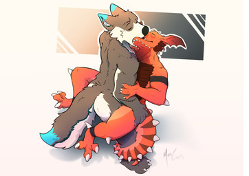 anthro anthro_on_anthro bird's-eye_view duo high-angle_view hug hugging_another making_out male male/male male_penetrating nude nude_anthro nude_male penetration shugaka stirrwolf tail_grip marscanis bandai_namco digimon mythology canid canine canis dragon mammal mythological_creature mythological_scalie scalie wolf absurd_res hi_res