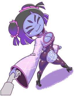 5_eyes accessory alternate_costume ambiguous_gender ambiguous_pov anthro asian_clothing assassin biped black_hair blue_body blush boots breasts butt cleavage cleavage_cutout clothed clothing cute_fangs cutout duo fangs female female/ambiguous first_person_view fishnet_clothing footwear hair hair_accessory hair_bun hair_ribbon hand_holding high-angle_view high_heeled_boots high_heels holding_viewer's_hand latex latex_clothing latex_skinsuit looking_at_viewer looking_back looking_back_at_viewer medium_breasts multi_eye narrowed_eyes oversized_sleeves pov_hands ribbons shoes short_hair shrug_(clothing) simple_background skinsuit slim_female small_waist smile smiling_at_viewer smirk solo_focus teeth tight_clothing topwear twin_buns walking white_background wide_hips minus8 undertale undertale_(series) muffet arachnid arthropod spider 2026 absurd_res alternate_version_at_source colored digital_drawing_(artwork) digital_media_(artwork) hi_res