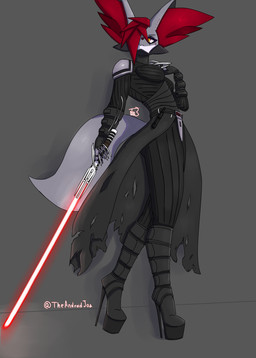 armor boots claw_fingers clothing cosplay female footwear gauntlets gloves handwear high_heeled_boots high_heels holding_lightsaber holidays lightsaber machine melee_weapon platform_footwear platform_heels red_lightsaber shoes sith_lord solo weapon theandroidjoa halloween nintendo pokemon star_wars lord_starkiller android delphox generation_6_pokemon humanoid pokemon_(species) robot absurd_res hi_res