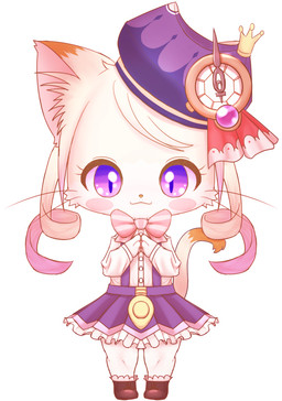 anthro blush blush_stickers bottomwear clothed clothing drill_curls femboy furgonomics hair hat headgear headwear looking_at_viewer male purple_eyes simple_background skirt smile solo standing tail tail_through_skirt whiskers white_background bunnag cat_busters chrona_(cat_busters) domestic_cat felid feline felis mammal digital_media_(artwork) hi_res shaded