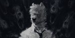 anthro biped black_necktie bone canine_skull dark eyeless fur group male monotone_body monotone_fur necktie skull solo_focus white_body white_dress_shirt white_fur yelling geewolf canid canine canis mammal wolf 2024 hi_res