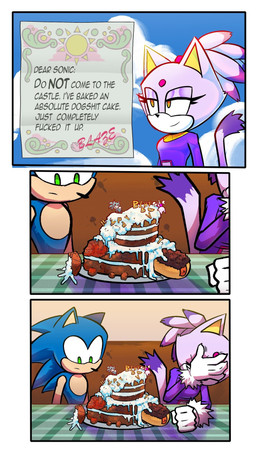 anthro birthday birthday_cake cake chili_dog cooking_fail dessert duo embarrassed female food green_eyes hair hero hot_dog humor letter male male/female ponytail princess profanity royalty simple_background sky skyscape smile text yellow_eyes rcoon sega sonic_the_hedgehog_(series) blaze_the_cat sonic_the_hedgehog domestic_cat eulipotyphlan felid feline felis hedgehog mammal 9:16 comic english_text hi_res