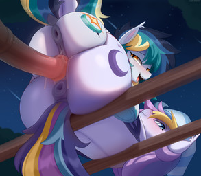 animal_genitalia animal_penis animal_vulva anus bisexual butt collaborative collaborative_pussyjob collaborative_sex cutie_mark disembodied_penis duo_focus equine_anus equine_genitalia equine_penis equine_vulva female feral genitals group male medial_ring multicolored_tail night open_mouth outside penis puffy_anus pussyjob sex tail tribadism_on_penis vulva nording hasbro my_little_pony fan_character equid equine mammal 2026 absurd_res digital_media_(artwork) hi_res