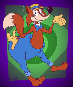 3_toes 4_fingers abstract_background anthro arched_back barefoot big_butt big_tail biped black_eyes black_nose blue_bow_tie blue_jewelry bow_tie butt cheek_tuft clothed clothing curling_tail curvy_figure derby dipstick_tail facial_tuft feet fingers fluffy fluffy_tail fur glance gloves handwear hat headgear headwear huge_butt humanoid_heel jewelry lines_drawn looking_at_viewer male markings multicolored_body multicolored_fur orange_body orange_fur pear-shaped_figure plantigrade raised_tail shirt_collar smile smiling_at_viewer solo spiral_background standing tail tail_markings tan_body tan_fur tan_tail_tip toes toony topless topless_anthro topless_male tuft two_tone_body two_tone_fur white_sclera wide_hips yellow_clothing yellow_gloves yellow_handwear yellow_hat yellow_headwear gavanzude columbia_pictures the_fox_and_the_crow fauntleroy_fox canid canine fox mammal red_fox true_fox 2025 alternate_version_at_paywall colored digital_drawing_(artwork) digital_media_(artwork) flat_colors hi_res signature