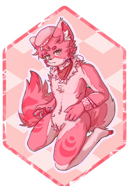ambiguous_gender anthro beret clothing crotch_tuft front_view hat headgear headwear kerchief kneeling looking_at_viewer mostly_nude neckerchief neckwear seiza sitting slim solo tall tuft wristband yzmycl canid canine mammal digital_drawing_(artwork) digital_media_(artwork) hi_res
