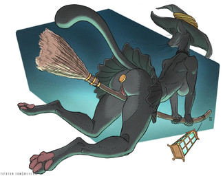 4_toes 5_fingers anal anal_penetration anthro athletic athletic_female barefoot big_butt black_body black_fur bottomwear breasts broom broom_riding butt buttplug buttplug_in_ass buttplug_insertion choker cleaning_tool clothed clothing feet female fingers flying_broom fur genitals gold_buttplug hat headgear headwear jewelry lamp lantern medium_breasts necklace object_in_ass pawpads penetration pink_pawpads plug_(sex_toy) plug_insertion rear_view sex_toy sex_toy_in_ass sex_toy_insertion skirt solo tail text toes topless upskirt vulva whiskers witch_hat arcr-cric domestic_cat felid feline felis mammal 2025 digital_media_(artwork) hi_res url