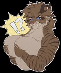 4_ears 4_horns ?! annoyed anthro big_breasts blue_eyes breast_squeeze breasts brown_body brown_fur brown_hair fangs female fur hair hand_on_breast horn multi_ear multi_horn solo squeezing striped_body striped_fur stripes teeth energyvector guild_wars charr felid mammal 2024 hi_res