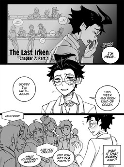aged_up ahoge ambiguous_gender band-aid band-aid_on_face bandage bandage_on_face bandaged_neck blush eyewear glasses group hair human_only male not_furry open_mouth questionable_consent round_glasses speech_bubble student teacher teacher_and_student text yawn inimoose invader_zim nickelodeon dib_membrane human mammal comic digital_media_(artwork) english_text hi_res monochrome