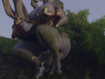 animal_genitalia anklet anthro balls black_body blue_eyes breasts carrying_another duo erection female feral genitals grass green_body holding_another jewelry larger_female looking_at_another looking_at_genitalia looking_at_penis male nipples nude obscured_genitals on_lap outside penis plant sheath sitting_on_lap size_difference smaller_male smile smiling_at_another standing tail teeth throbbing throbbing_penis touching_chest tree flailingfornication vulgarvictor_(modeler) cthulhu_mythos h._p._lovecraft kroxigor_(vulgarvictor) crocodilian hound_of_tindalos reptile scalie 3d_(artwork) 3d_animation 4:3 animated digital_media_(artwork) hi_res no_sound short_playtime