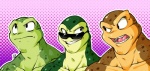 anthro eye_contact eyewear group looking_at_another male sunglasses lakituboy battletoads rareware pimple_(battletoads) rash_(battletoads) zitz_(battletoads) amphibian frog toad_(frog) bust_portrait portrait