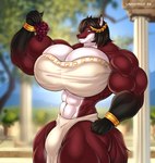 anthro antique big_breasts big_bulge big_muscles breasts bulge classical_architecture food fruit garden goddes grape gynomorph huge_breasts huge_muscles intersex muscular plant solo lavochnica canid canine canis mammal wolf absurd_res hi_res