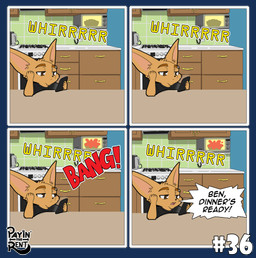 anthro appliance dialogue humor kitchen kitchen_appliance male microwave_oven sitting solo speech_bubble ariesartist roger_(ariesartist) canid canine fennec_fox fox mammal true_fox alpha_channel comic hi_res