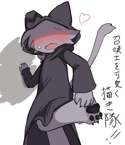 anthro biped black_clothing black_hoodie black_topwear blush blush_lines bodily_fluids clothing cute_fangs eyeless fangs fur grey_body grey_fur heart_symbol hoodie kemono male solo sweat sweatdrop teeth topwear kusozakosummon domestic_cat felid feline felis mammal 2026 hi_res