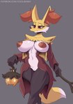 anthro areola big_areola big_breasts big_nipples breasts canid canine cooliehigh delphox duo female feral fur generation_6_pokemon genitals hi_res inner_ear_fluff mammal nintendo nipples nude pointy_breasts pokemon pokemon_(species) puffy_areola puffy_nipples pumpkaboo pussy smile text thick_thighs tuft url wide_hips